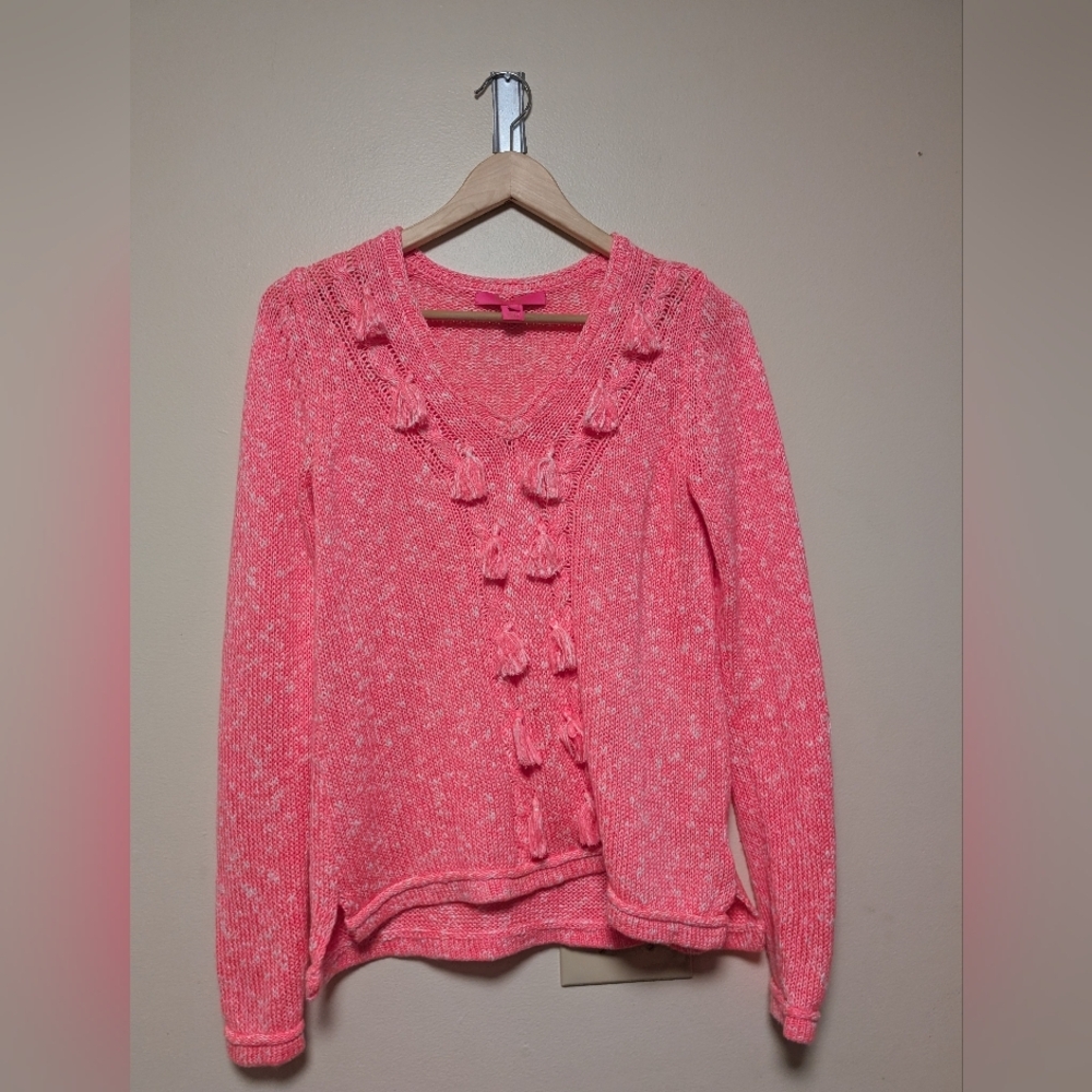Lilly Pulitzer Neon Pink Knit Tassel Sweater - Size Small